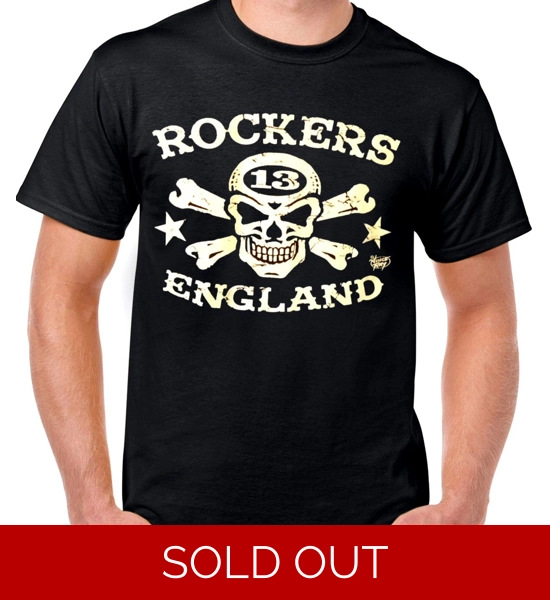 Cool T-Shirt. Rockers England "Vince Ray" Logo 2 Black and Bone. Free UK P&P